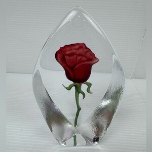Casamotion Art Glass Crystal Red Rose Teardrop Sculpture Paperweight Hand Blown